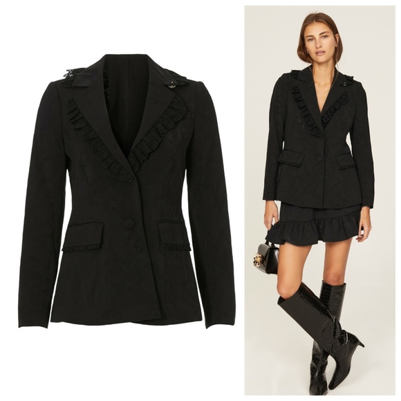 LoveShackFancy Lula Black Lace Single Button Blazer Ruffle Trim Love Shack - 0 - Picture 1 of 12